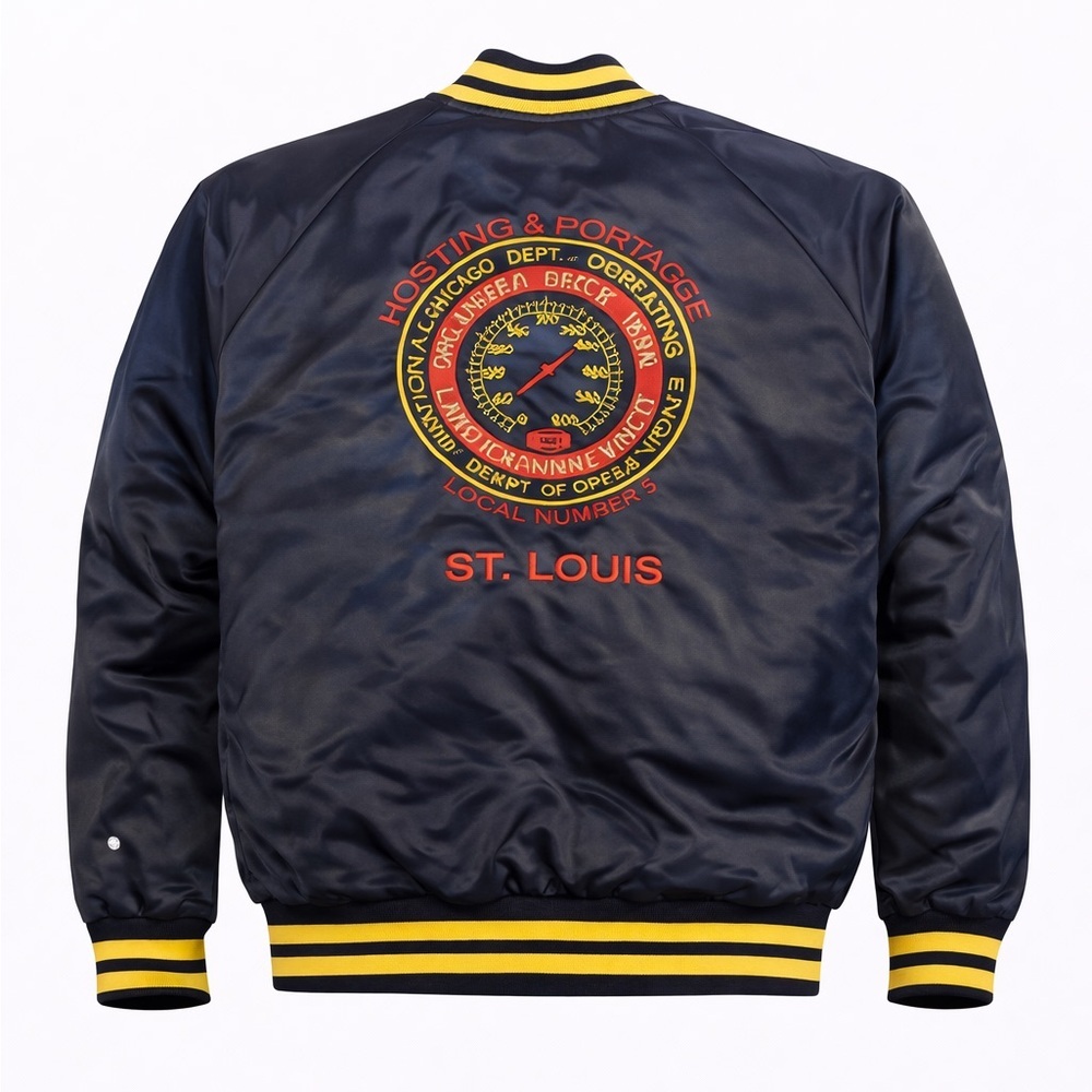 Vintage King Louie Embroidered Union Engineering St Louis Bomber Jacket 2XL USA - Picture 2 of 11